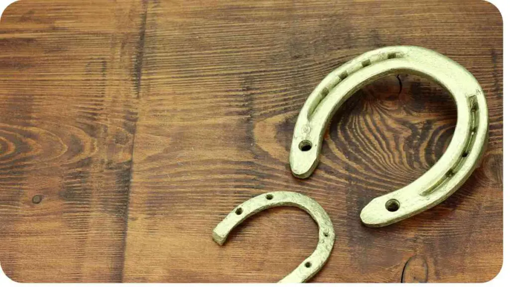a pair of horseshoes on a wooden table