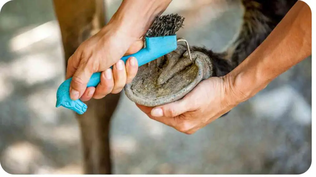 a person using a brush to clean a horse's hoof